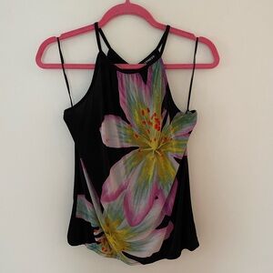 EXPRESS strappy black floral top. Size S. Gold detail on tie back.